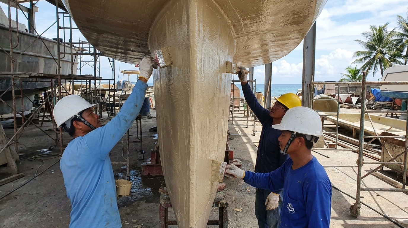 Vertical surfaces laminated with thixotropic resin